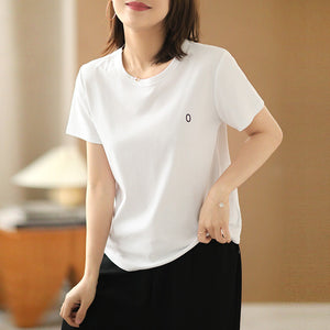 Áo T-shirt ngắn tay cổ tròn thêu chữ O - NU6859
