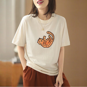 Áo T-shirt ngắn tay cổ tròn in chú hổ - NU6707
