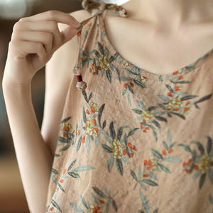 Áo T-shirt hai dây in cành hoa ô liu - NU7070