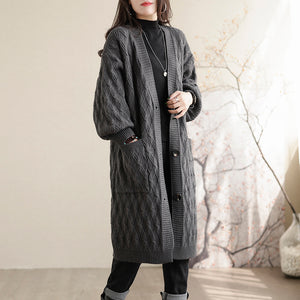 Áo khoác len trench coat dài tay kiểu bện thừng mắt cáo - NU7841