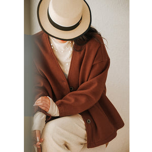 Áo khoác cardigan len dạ dài tay hai cổ V hai túi chéo - NU7872