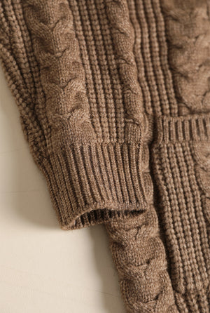 Áo khoác len form dài cổ V dài tay ba khuy kiểu bện thừng - NU7936