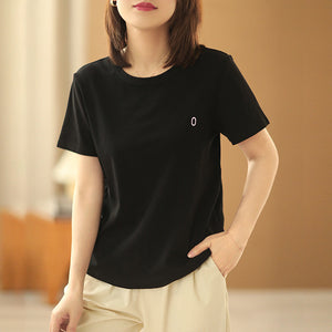 Áo T-shirt ngắn tay cổ tròn thêu chữ O - NU6859