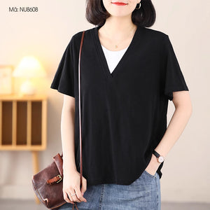 Áo T-shirt ngắn tay cổ V đơn sắc - NU8606