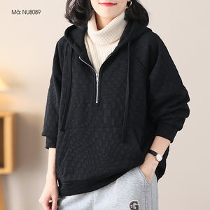 Áo hoodies len nhung đập caro dài tay chần lông - NU8087