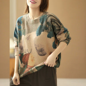 Áo len cashmere dài tay vẽ cô gái và chú cún - NU6170