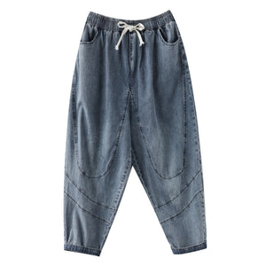 Quần baggy denim lưng thun dây rút may đối xứng - NU6896