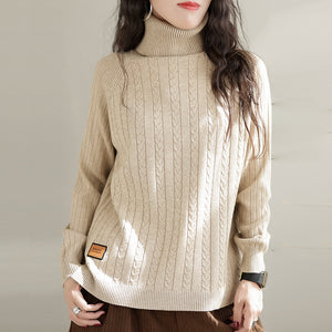 Áo len đan dài tay cổ lọ sọc bện thừng - NU8129