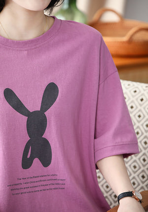 Áo T-shirt ngắn tay cổ tròn in hình chú thỏ - NU8429
