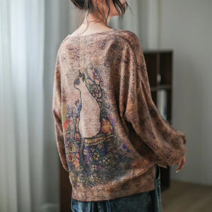 Áo len cashmere dài tay vườn hoa và chú mèo - NU7731