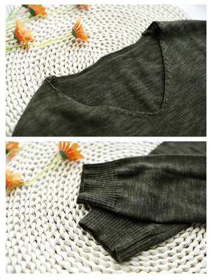 Áo len dệt kim dài tay cổ V in nhành hoa và chim cú - NU7757