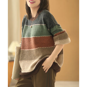 Áo len đan dài tay cổ tròn kẻ sọc màu  - NU6136