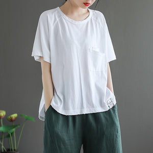 Áo T-shirt ngắn tay cổ tròn kiểu túi đôi vạt mullet - NU8353