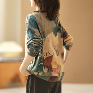 Áo len cashmere dài tay vẽ cô gái và chú cún - NU6170