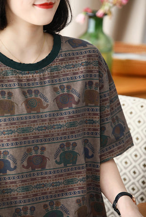 Áo T-shirt ngắn tay cổ tròn in những chú voi - NU8593
