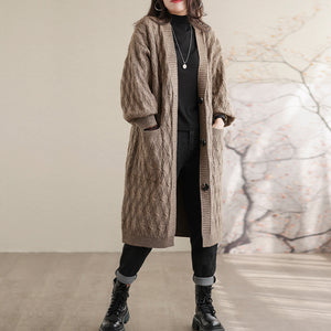 Áo khoác len trench coat dài tay kiểu bện thừng mắt cáo - NU7841