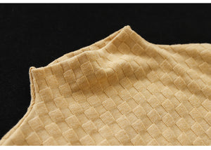 Áo T-shirt len cashmere dài tay cổ lọ kiểu ô vuông - NU7964