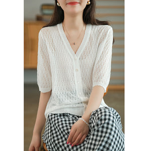 Áo khoác cardigan linen ngắn tay cổ V - NU6845