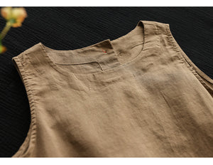 Áo T-shirt linen sát nách cổ tròn thêu hoa bồ công anh - NU6987