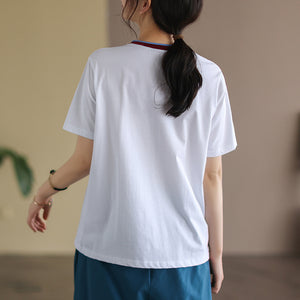 Áo T-shirt ngắn tay cổ tròn thêu hoa văn trừu tượng - NU8351