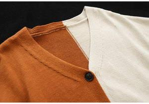 Áo khoác cardigan len đan dài tay cổ V hai mảng màu - NU7679
