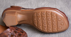 Giày da retro đế cao kiểu đục lỗ có quai bện thừng - OD0275