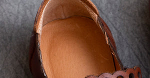 Giày da retro gót thấp quai đục lỗ lượn sóng - NU4263